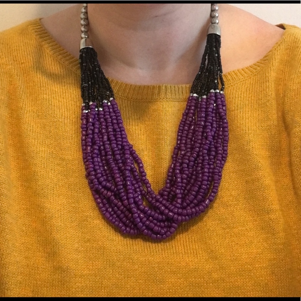 Multi-Stranded Adjustable Purple Beaded Necklace